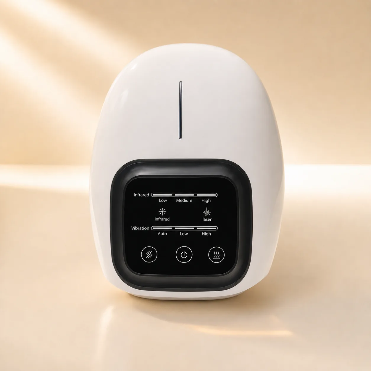 A cordless knee massager wrap with an LED touchscreen control panel and adjustable velcro straps